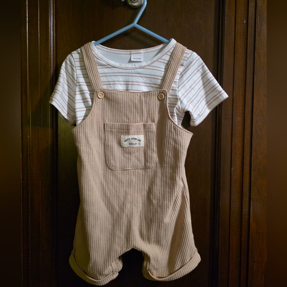 Striped Tan Boys Overall Set 🤎